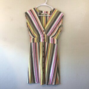 Loft Petites Multi Colored Striped Midi Button Down Dress